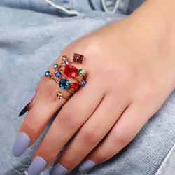 Personality Geometric Square Emerald Rings for Women Vintage Charm Irregular Crystal Rhinestone Finger Rings New Trendy Jewelry