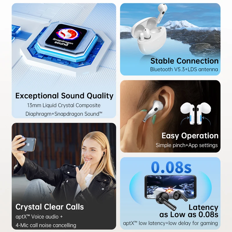 سماعات أذن بلوتوث لاسلكية، Edifier W220T TWS, سماعات أذن بلوتوث لاسلكية، Edifier W220T TWS، 4- ميكروفون، منع الضوضاء، بلوتوث 5,3 فولت