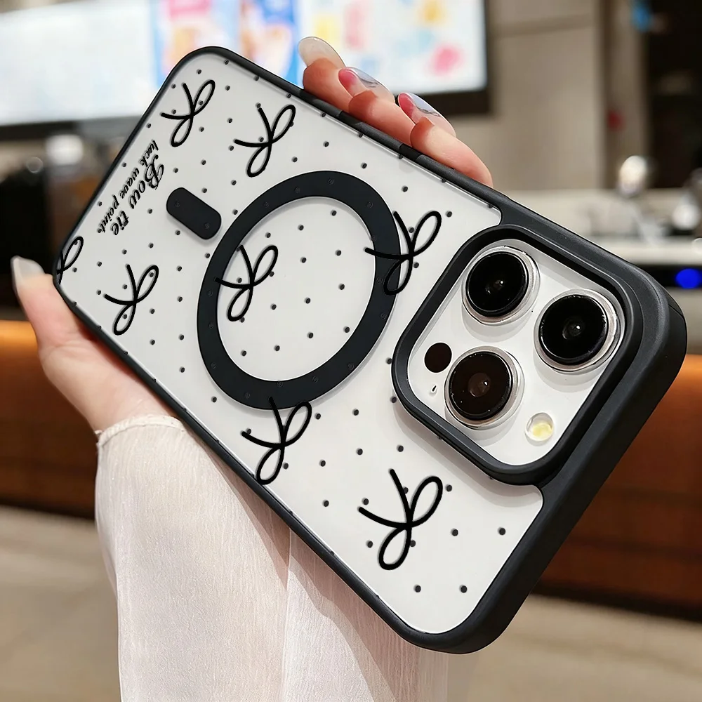 حافظة هاتف بفيونكة سوداء لطيفة لهاتف آيفون 17 برو ماكس حافظة آيفون 16 15 11 12 14 13 برو ماكس لغطاء الشحن اللاسلكي المغناطيسي Magsafe #4