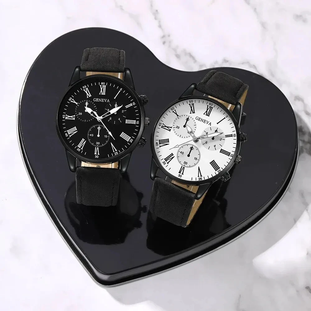 

2PCS Men's belt watch ultra-thin and simple business watch set for men