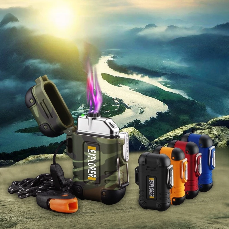 

Waterproof USB Charging Lighter, Dual Arc Lighter Flameless Plasma Portable Lighter Outdoor Hiking Camping Smoking Accessories
