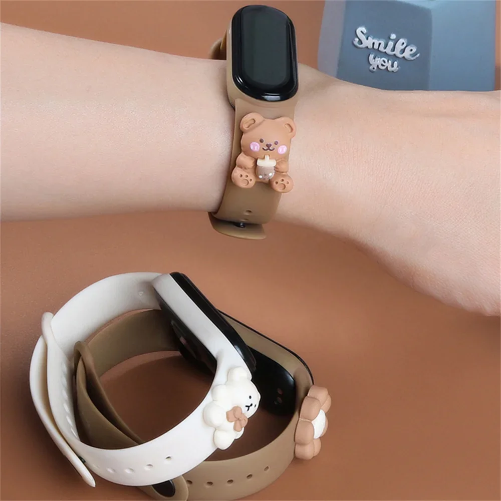 Cute 3D Bear Silicone Strap For Xiaomi Mi Band 6 5 4 3 Bracelet Sports Cat\'s paw Watch Wristband For Miband 7 Belt Correa Strap