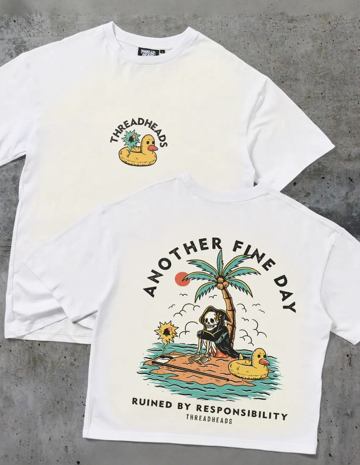 Double - Sided Duck & Reaper Cotton T Shirt Humorous Graphic for Trendy Outfits and Fun - Loving Enthusiasts Halloween T-shirt