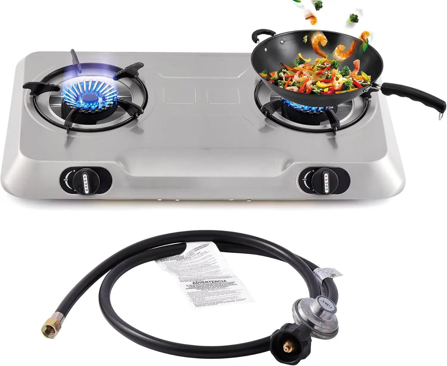 

Propane Stove 2 Burner Gas Stove,Portable Stainless Steel Stove,Auto Ignition Camping Dual LPG for RV, Apartment, Outdoor
