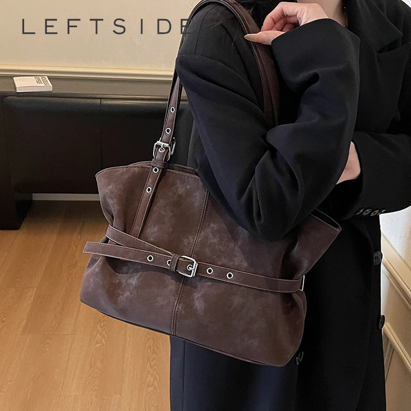 LEFTSIDE Women Faux Suede Large Capacity Shoulder Bag 2025 Winter Crossbody Bag Luxury Designer Trend Brand Handbags and Purses