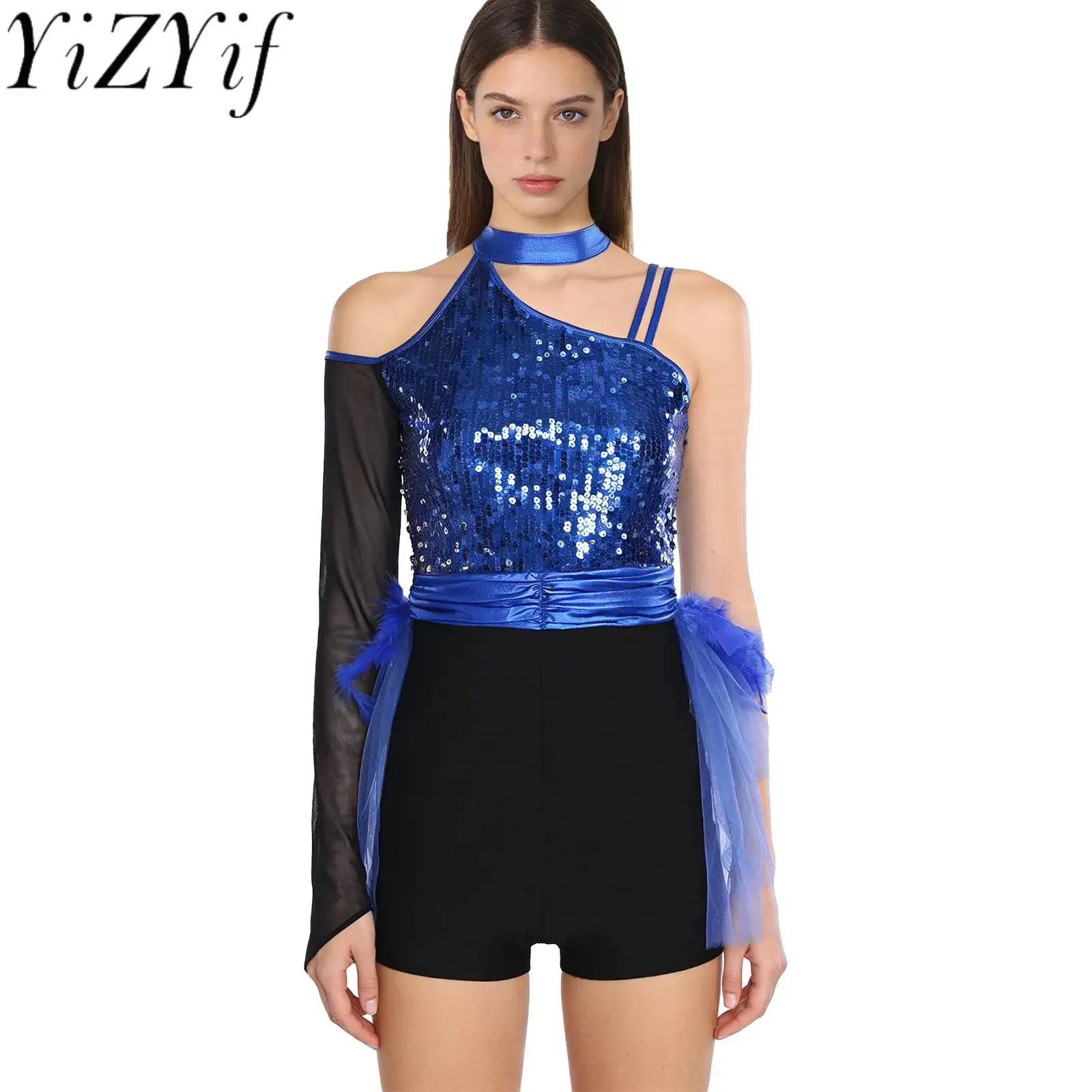 

Women Temperament Glittery Waltz Jazz Dance Bodysuits Latin Cha-cha Waltz Jazz Gymnastics Dance Performance Competition Outfits