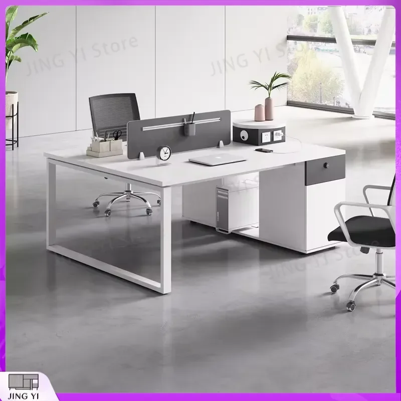 Four Person Office Desk for Employees Single Workstation with White Partition Screen Double Financial Desk Modern Ergonomic