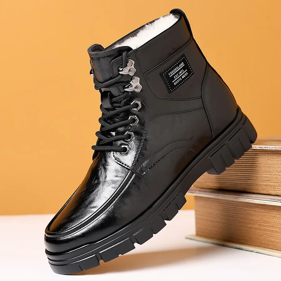 Men's High Top Boots Lace-Up Warm-Lined Ultra-Fiber Round Toe for Daily Outdoor Winter Wear