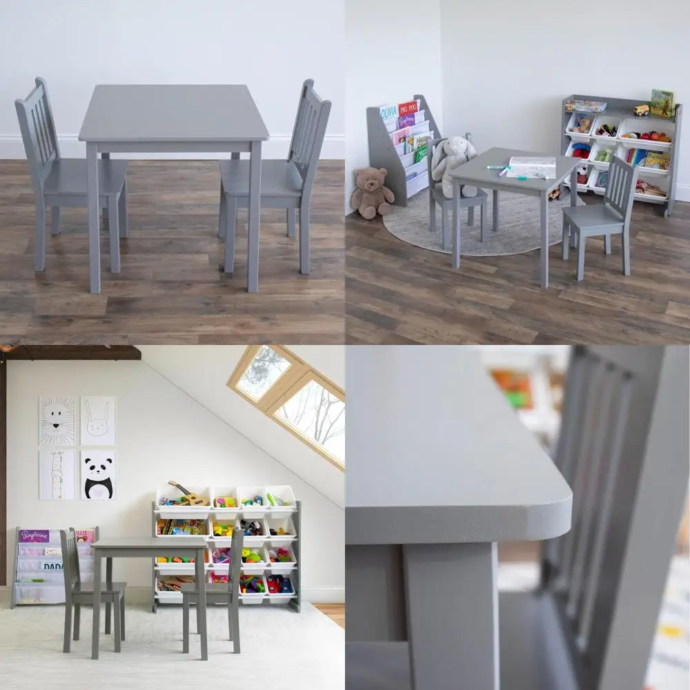 Grey Square Toddler Table and 2 Chairs Set for Arts, Crafts, Snacks - Sturdy Wooden Activity Furniture