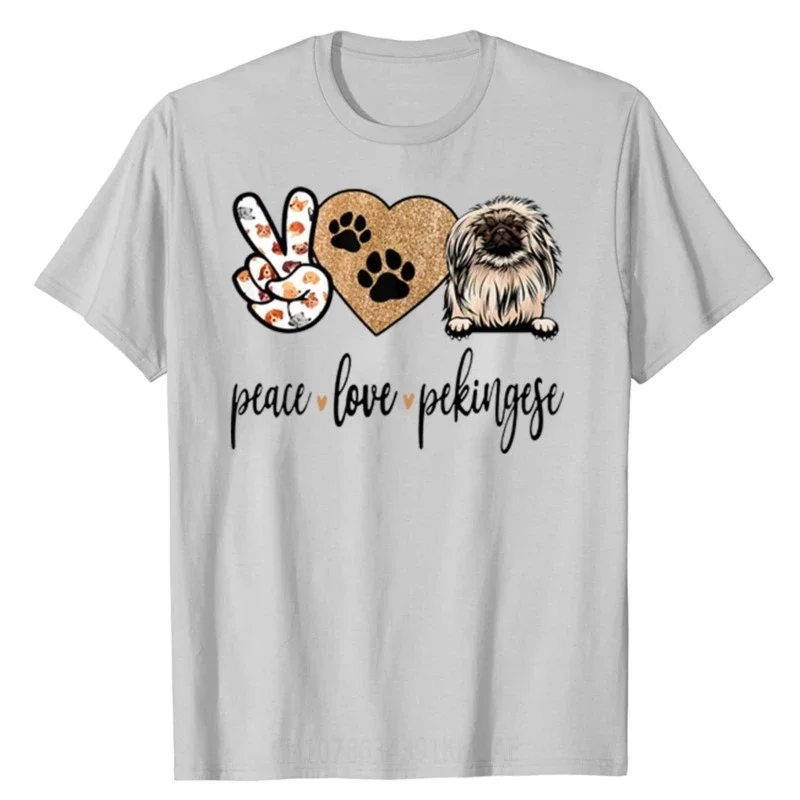 Funny Peace Love Pekingese Dog Lover T Shirts Graphic Cotton Streetwear Short Sleeve Birthday Gifts Summer Style T-shirt Men