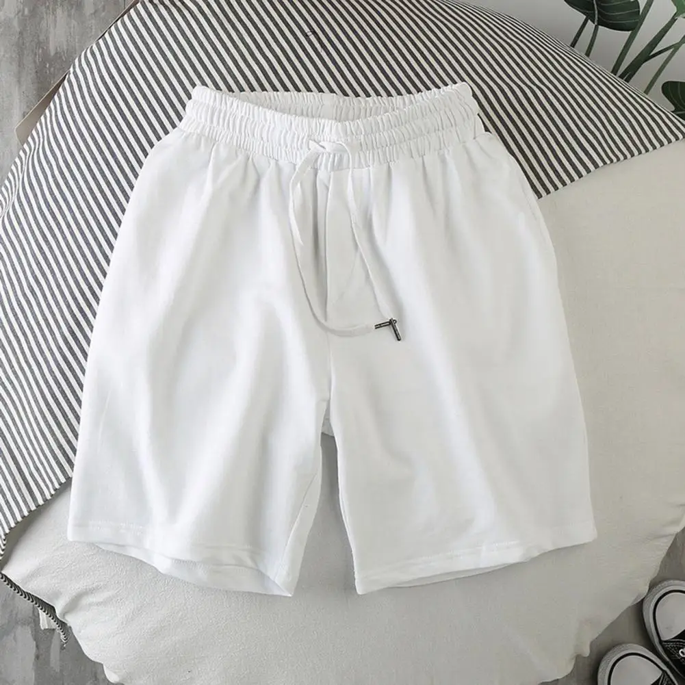 Men Shorts Solid Color Drawstring Summer High Stretch Elastic Waist Short Pants Sports Shorts Elastic Waist Knee Length Pants