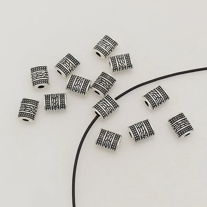 10pcs/Lot Vintage Flat Square Geometry Loose Beads 9x7mm Bracelets Necklace DIY Crafts Jewelry Spacer Charms Alloy Accessories