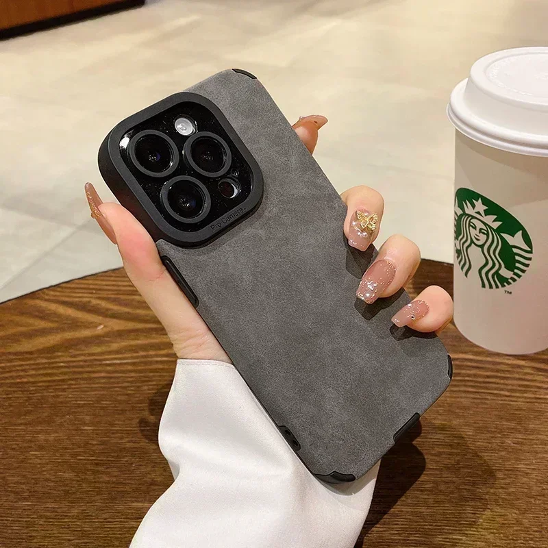 Luxury Matte Soft Leather Phone Case For iPhone 14 13 12 11 Pro Max Lens Protection Shockproof Silicone Cover