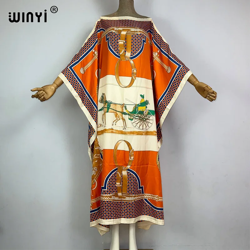 WINYI 2023 new Africa Fashion boho Popular printed twill Kaftan Maxi dress Summer Beach Bohemian Caftan long dress for lady