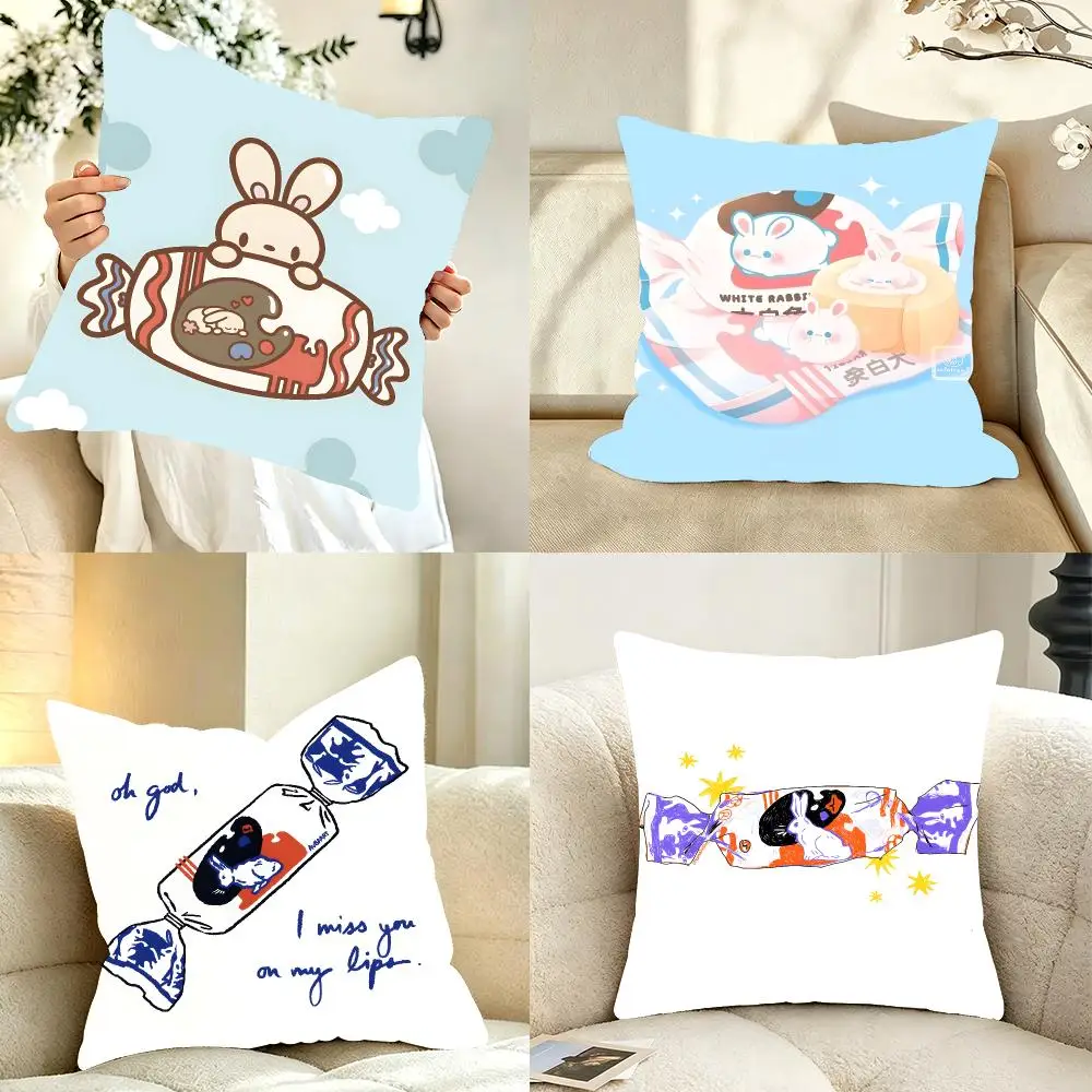 Brand Candy White Rabbit Creamy Candy Cushion Cover Bedroom bed reading backrest cushion Festive plush holiday Soft plush throw