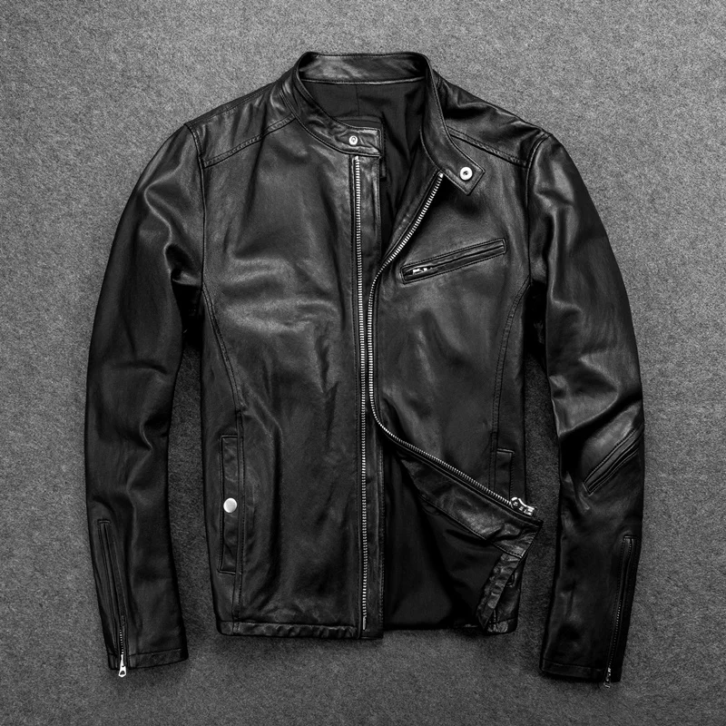 Genuine Free shipping.2023 New Leather jacket,vintage tanned sheepskin coat,fashion biker jacket for man.casual slim sales