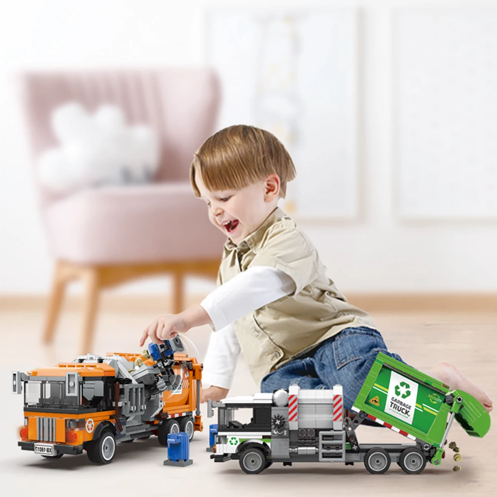 550PCS Sanitation Environmentally Vehicle Garbage Truck Set Building Blocks Model Kit High-Tech City Truck Series Bricks Toys