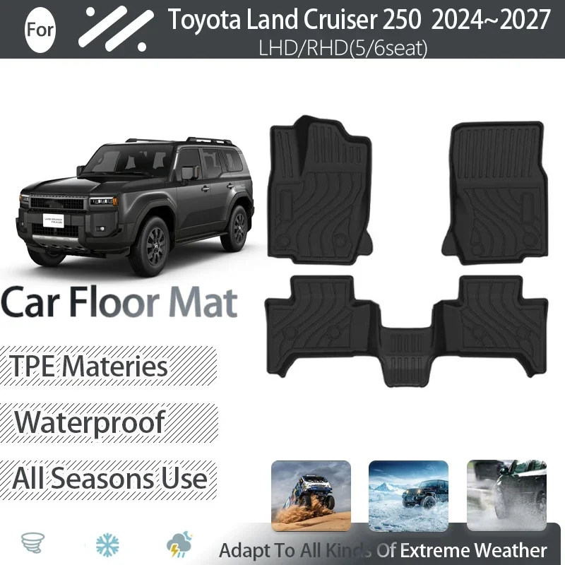 Car Floor Mats For Toyota Land Cruiser Prado 250 J250 LC250 2024 2025 2026 2027 Dirt-resistant Pads Foot Covers Auto Accessories