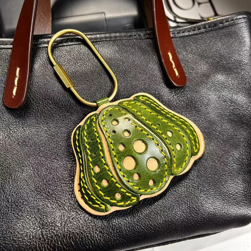 ของแท้หนัง Handmade จุดสีส้มฟักทองกระเป๋า Charm จี้กระเป๋าถือ Crossbody กระเป๋าจี้สาวของขวัญวันเกิด