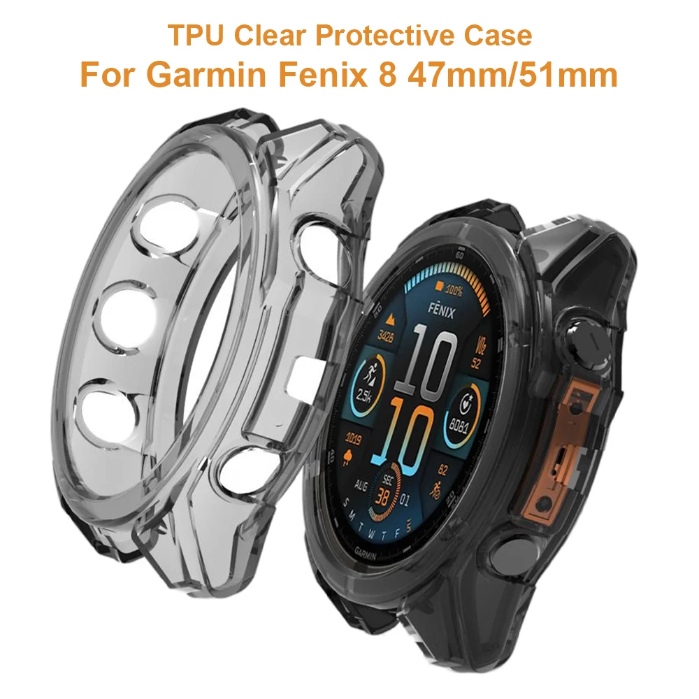 TPU Clear Smartwatch Case For Garmin Fenix 8 47mm 51mm Soft Silicone Protective Cover For Fenix8 Watch Shell accessories