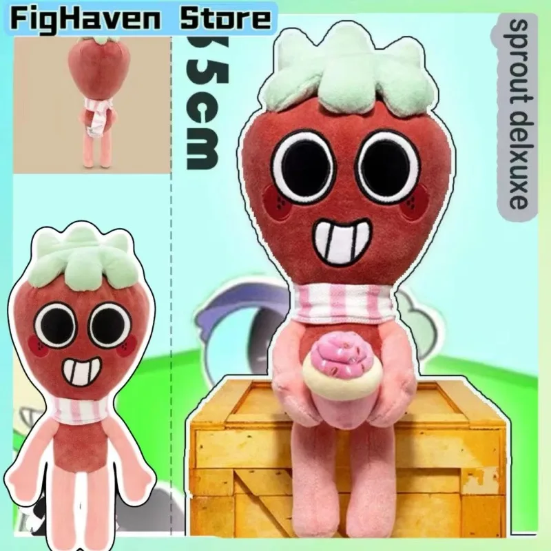 

Cute Strawberry Character Plush Doll With Cupcake Accessory Soft Fluffy Stuffed Toy Home Sofa Decor Anime Style Collectible Gift