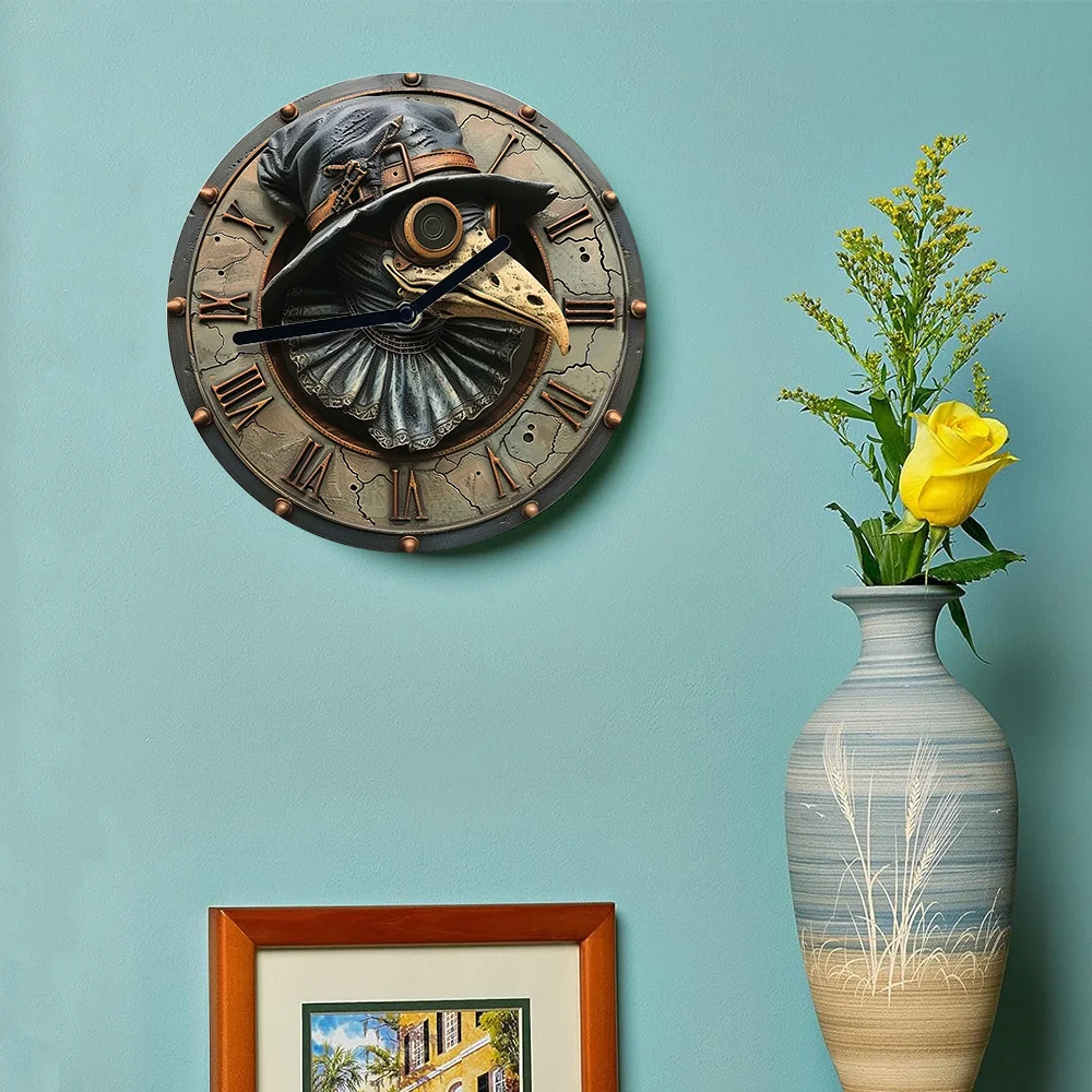 Plague Doctor Wall Clock - DIY Clock with High-Definition 2D Plague Doctor Print, Creative Assembly Kit for Home Decor & Gifts