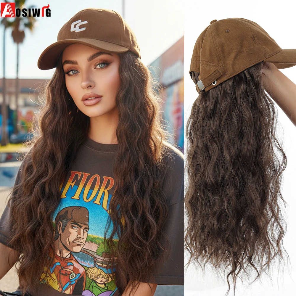 

Aosiwig Длинный волнистый парик Синтетический парик Бейсбольная кепка Расширения Шляпа Парики Черный Коричневый Регулируемый парик для женщин Повседневная одежда