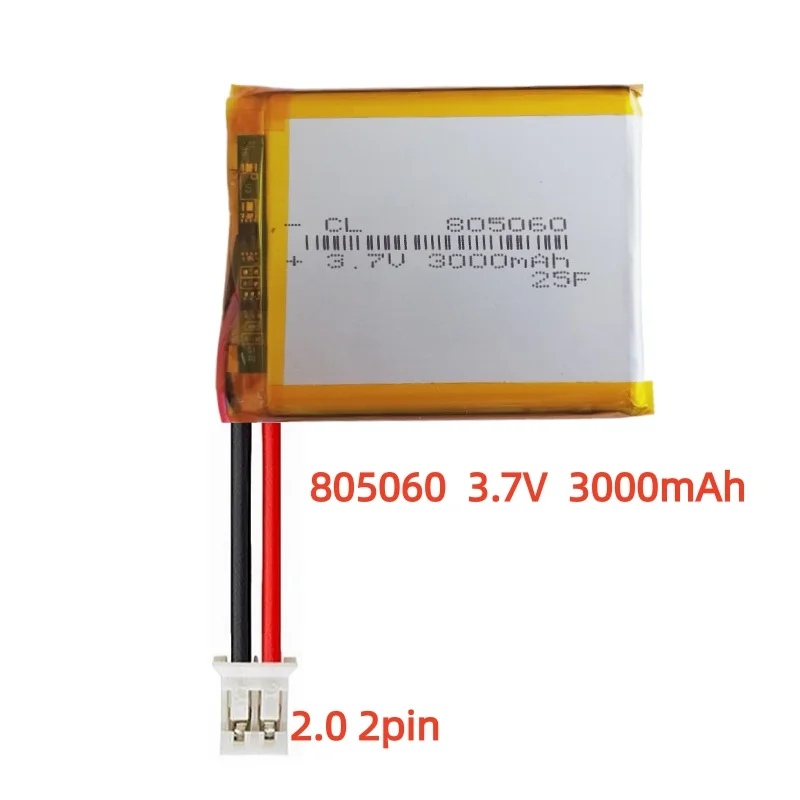 

2.0 2Pin 805060 755060 3.7V 3000mAh Rechargeable Li-Polymer Battery for Mobile Power Toys Tablet PC Laptops Beauty Instruments