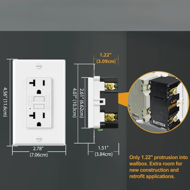 50 Pack GFCI Outlets 20 Amp, Non-Tamper Resistant, Decor GFI Receptacles with LED Indicator, Ground Fault Circuit Inter