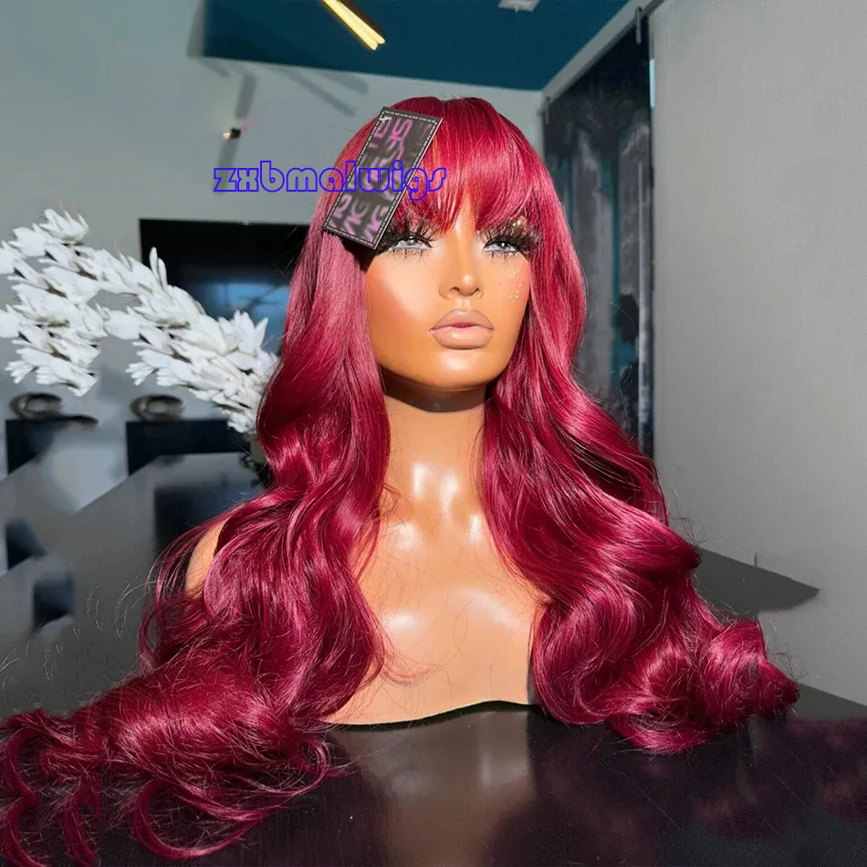 ZXBMALWIGS Synthetic 13X4  Straight Orange Bangs Hair Lace Front Wigs for Women Glueless Cosplay Hair Heat Resistant Fiber