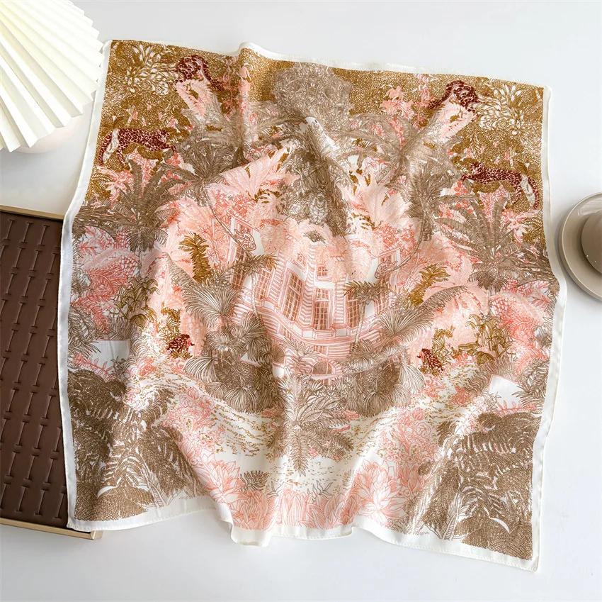68*68Cm Painting Floral Scarf Cotton Viscose Square Shawls Thin Summer Sunscreen Bandanas Outdoor Handbag Decoration Headband