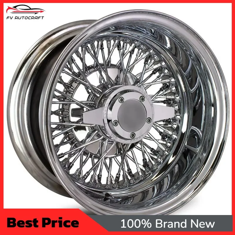 【2026】Customized 15x7 15x8 Steel Chrome Silver Reverse Deep Concave 72 Cross Laced Spoke Wheels For Classic Car