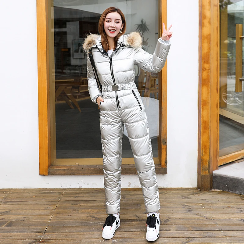 -20 Degrees Warm One Piece Jumpsuit Women Outfit Ski Suit Jacket Winter Parka Female Hooded Bodysuit Overalls Women Tracksuits