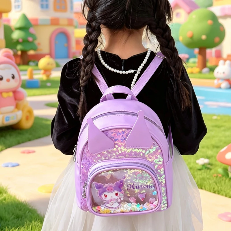 

Anime Kuromi Backpack New Girl's Packet Fashion Sequin Schoolbag Cute Student Bow Bags for Woman Kawaii Cartoon Shoulder Bag