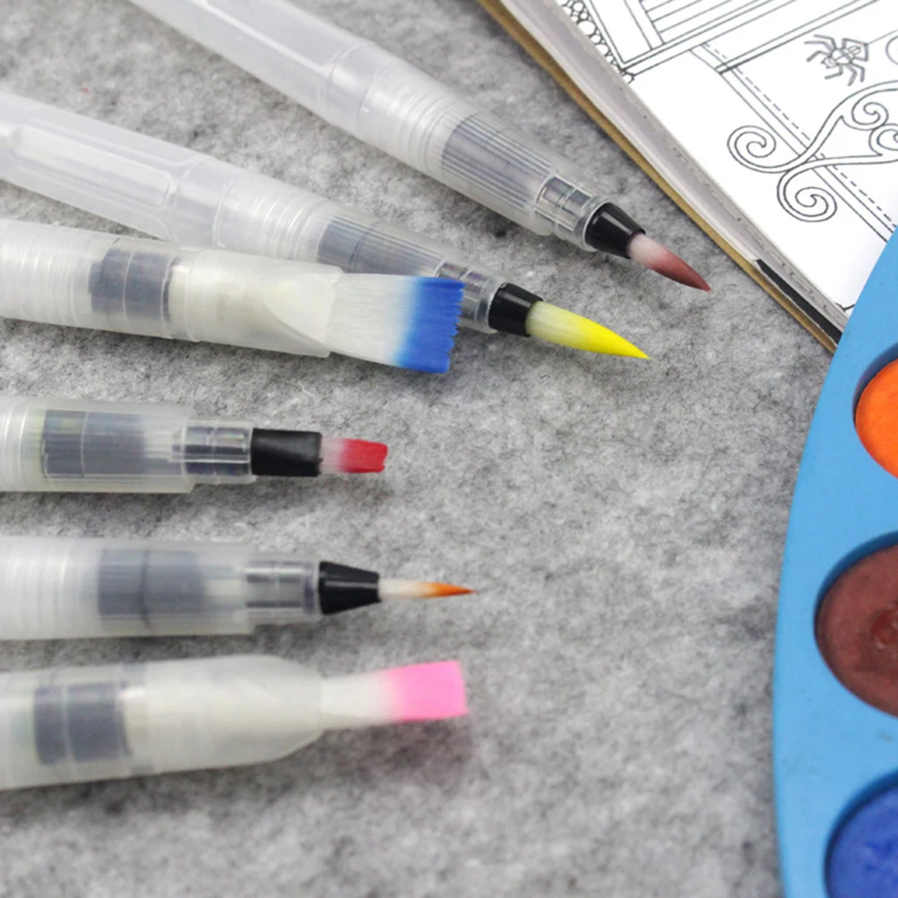 

6pcs Water Storage Paint Brush Set Watercolor Brushes Soluble Pen Professional Home Use Easy Clean No Leak Perfect Gift