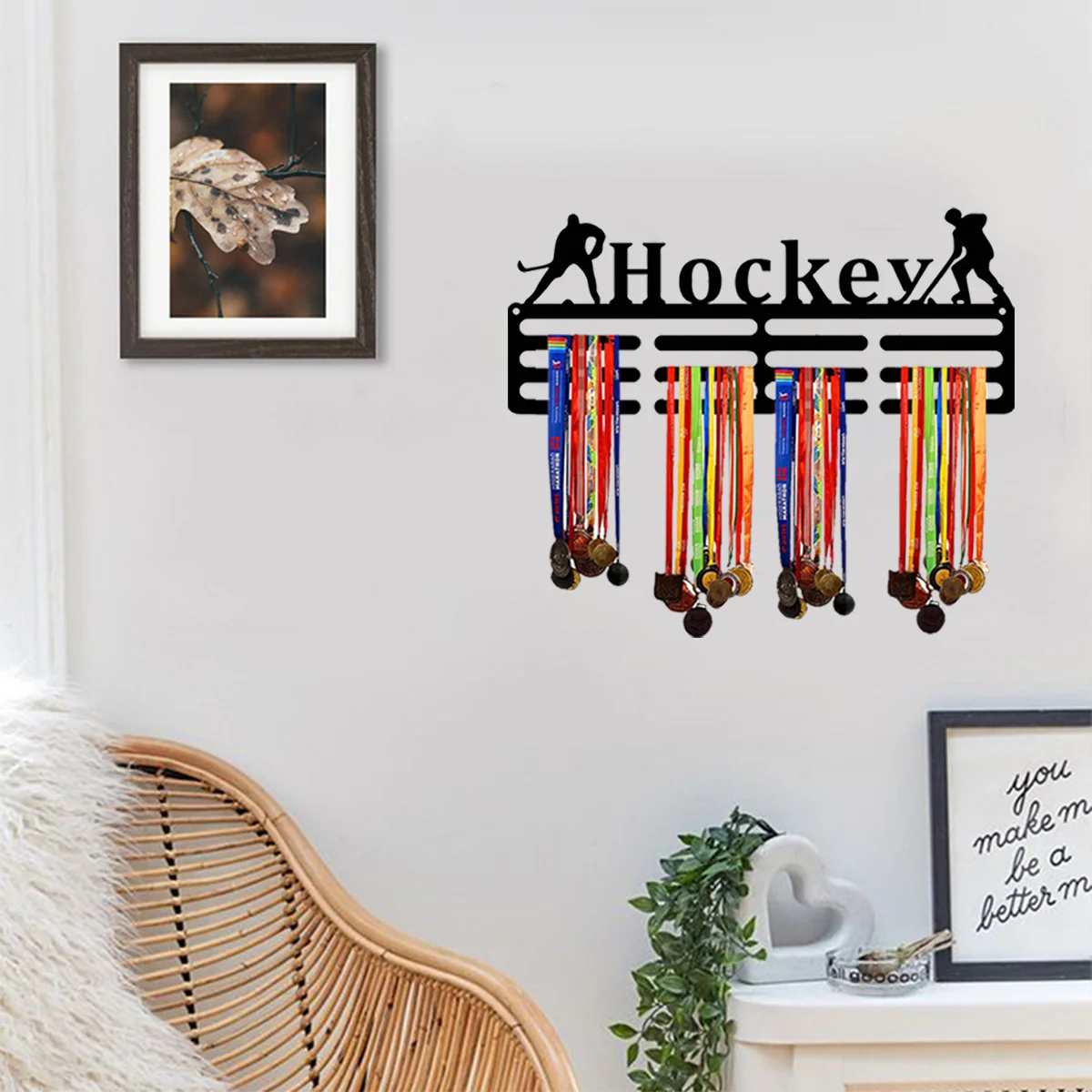 1pc Hockey Medal Hanger, Metal Wall Hanging Ornament, Hockey Player Name Medal Hanger, Hockey Sport Display Awards Sign