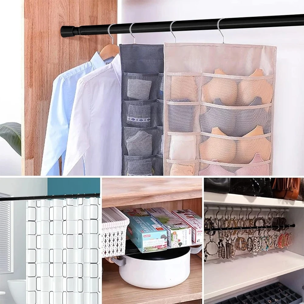 Spring Tension Curtain Rods Durable Adjustable Length Hanging Extendable Telescopic Poles for Bathroom Kitchen Cupboard No Drill view 4