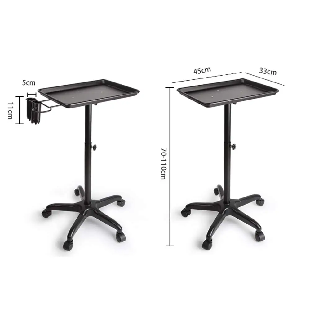 Aluminiowa taca na instrumenty do salonu, regulowana wysokość, wózek na kółkach do salonu, tatuażu, spa, usług kosmetycznych, uchwyt.