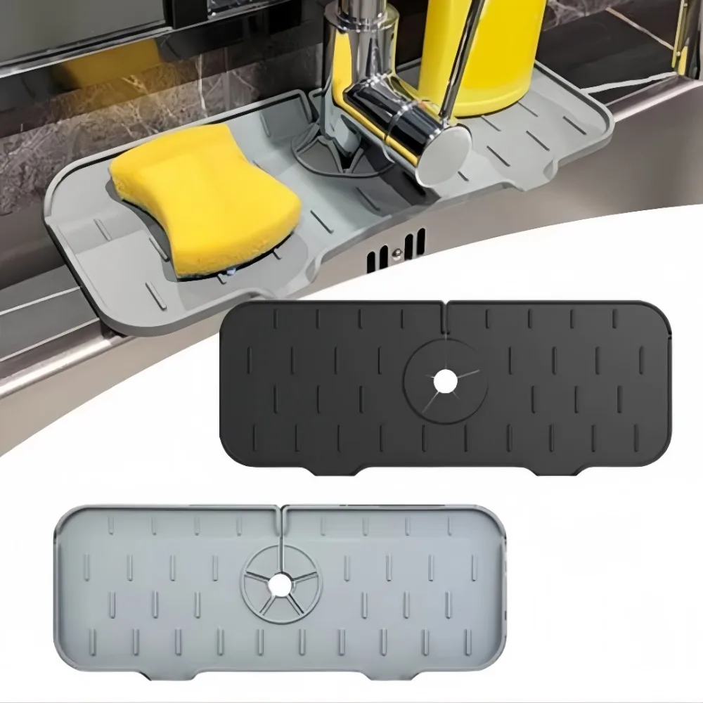 Reusable Kitchen Silicone Sink Faucet Mat Splash-proof Guard Countertop Protection Rubber Drying Pad Tray Kitchen Accessories