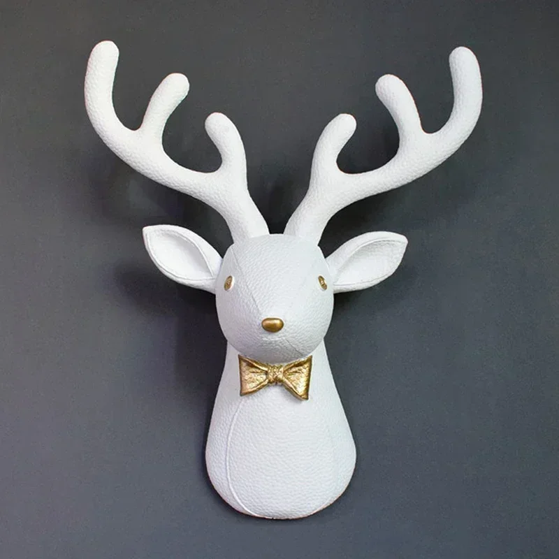 Home Wall Decor 3D Deer Head Statue White Deer Antler Sculpture on The Wall Living Room Decoration Animal Figurine Miniature