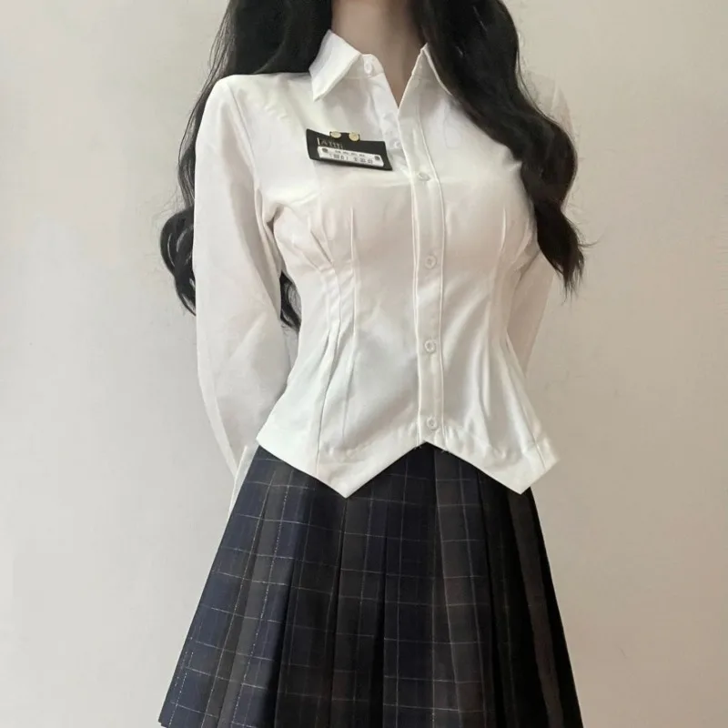 Dameskleding Prep-stijl shirt met lange mouwen Slanke witte top