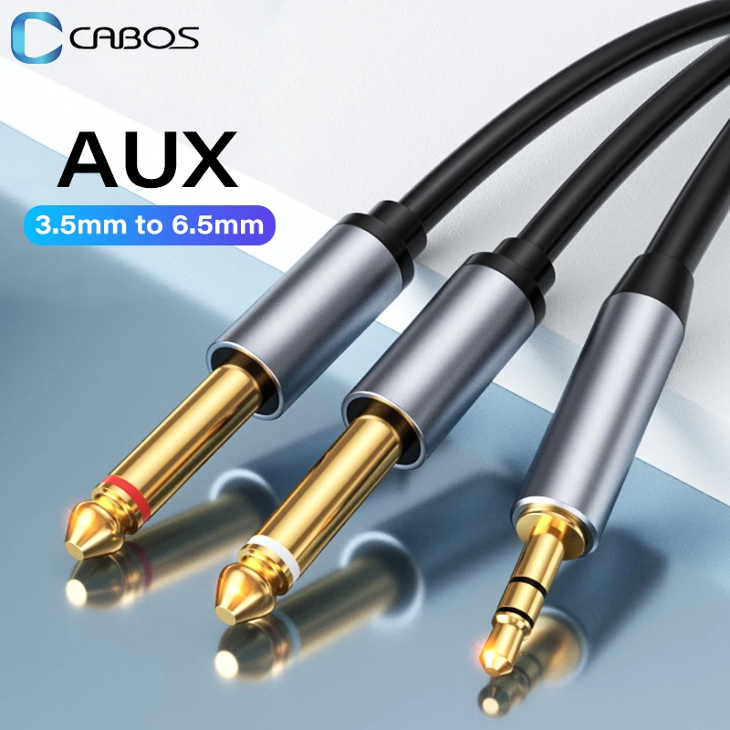 AUX Audio Cable 3.5mm to 6.5mm Adapter Mixer Amplifier Speaker 6.5mm Jack 3.5mm Adapter TRS to Dual 6.3mm Audio Splitter Cable