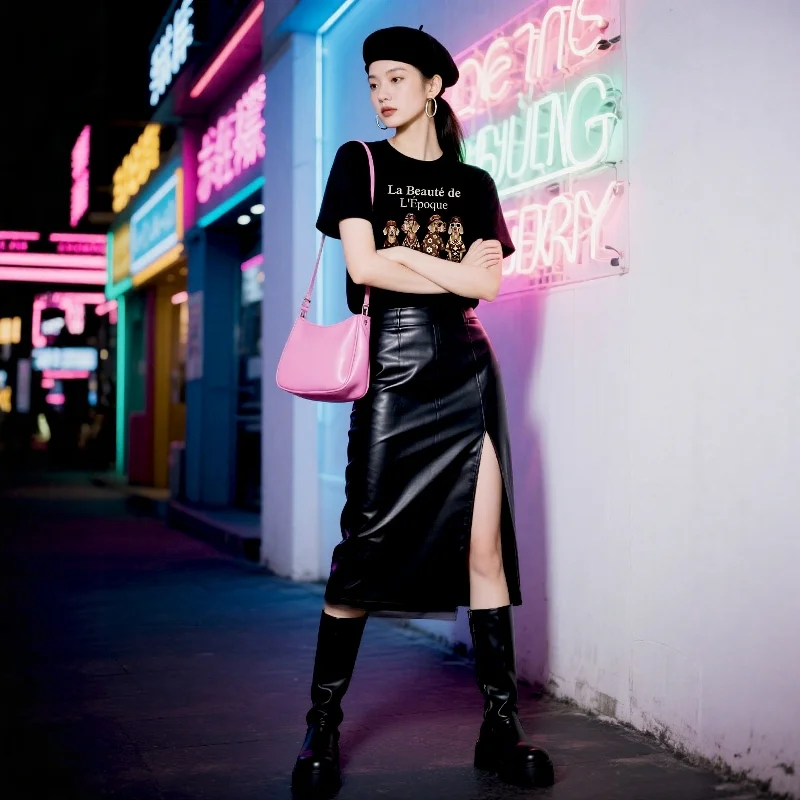 Trendiges süßes Street-Style-Damen-Kurzarm-T-Shirt mit europäischem Stationshund-Muster, bedruckt, modisches, lässiges Oberteil für Damen