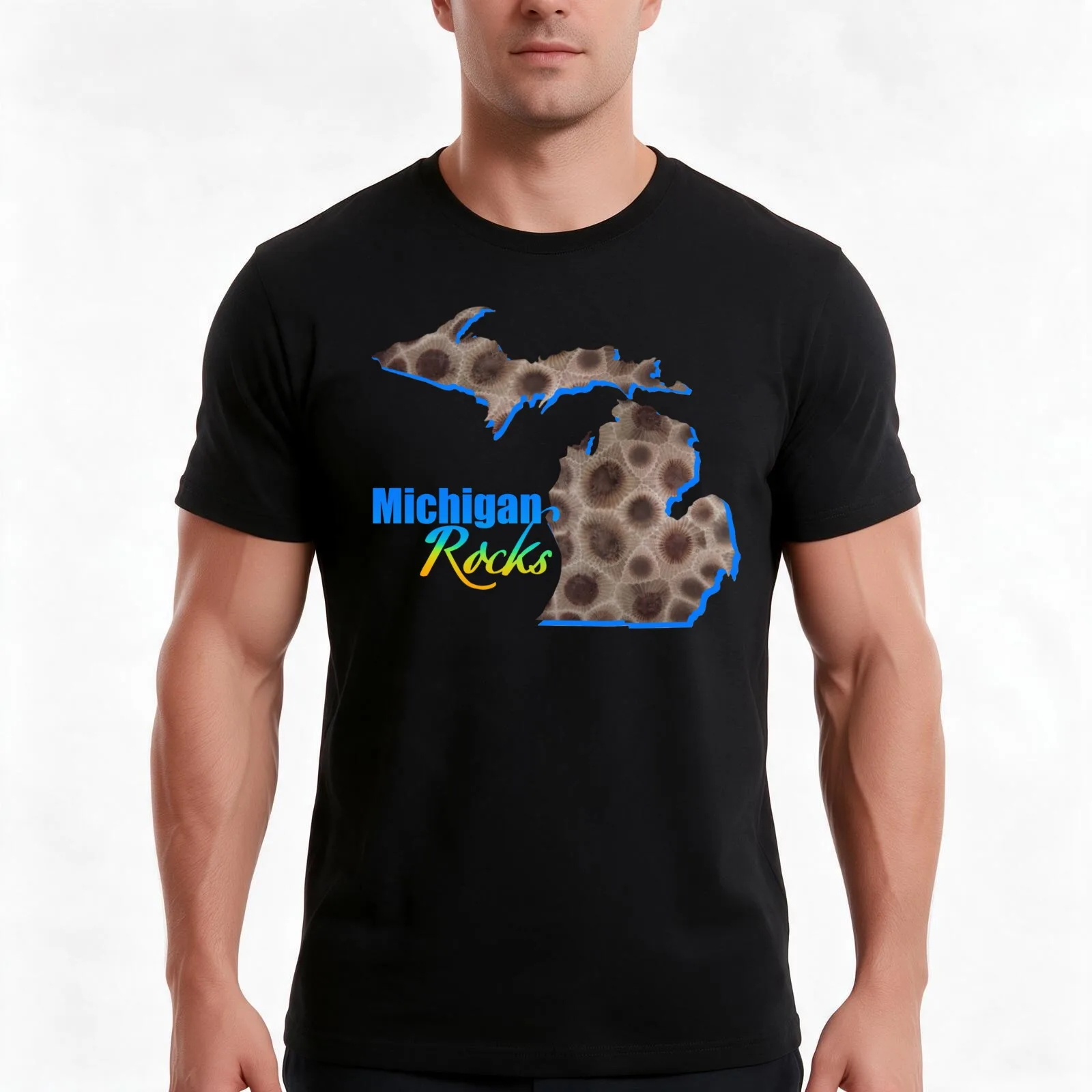 The Great Lake state Petoskey stone pattern, Michigan stone, Michigan Rocks T-Shirt, Summer Casual Cotton Tee, Unisex Men Women