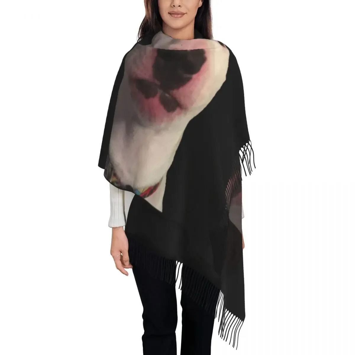 

Bull Terrier Dog Funny Meme Scarf Wrap for Women Long Winter Fall Warm Tassel Shawl Unisex Scarves