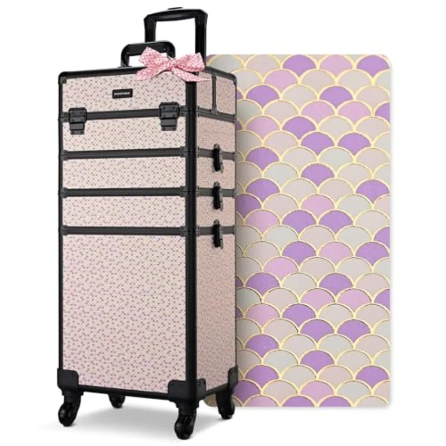 

Косметический чемодан 4-в-1 на колесах, большой вместимости, с легким доступом, органайзер для косметики, дорожный кейс для визажистов