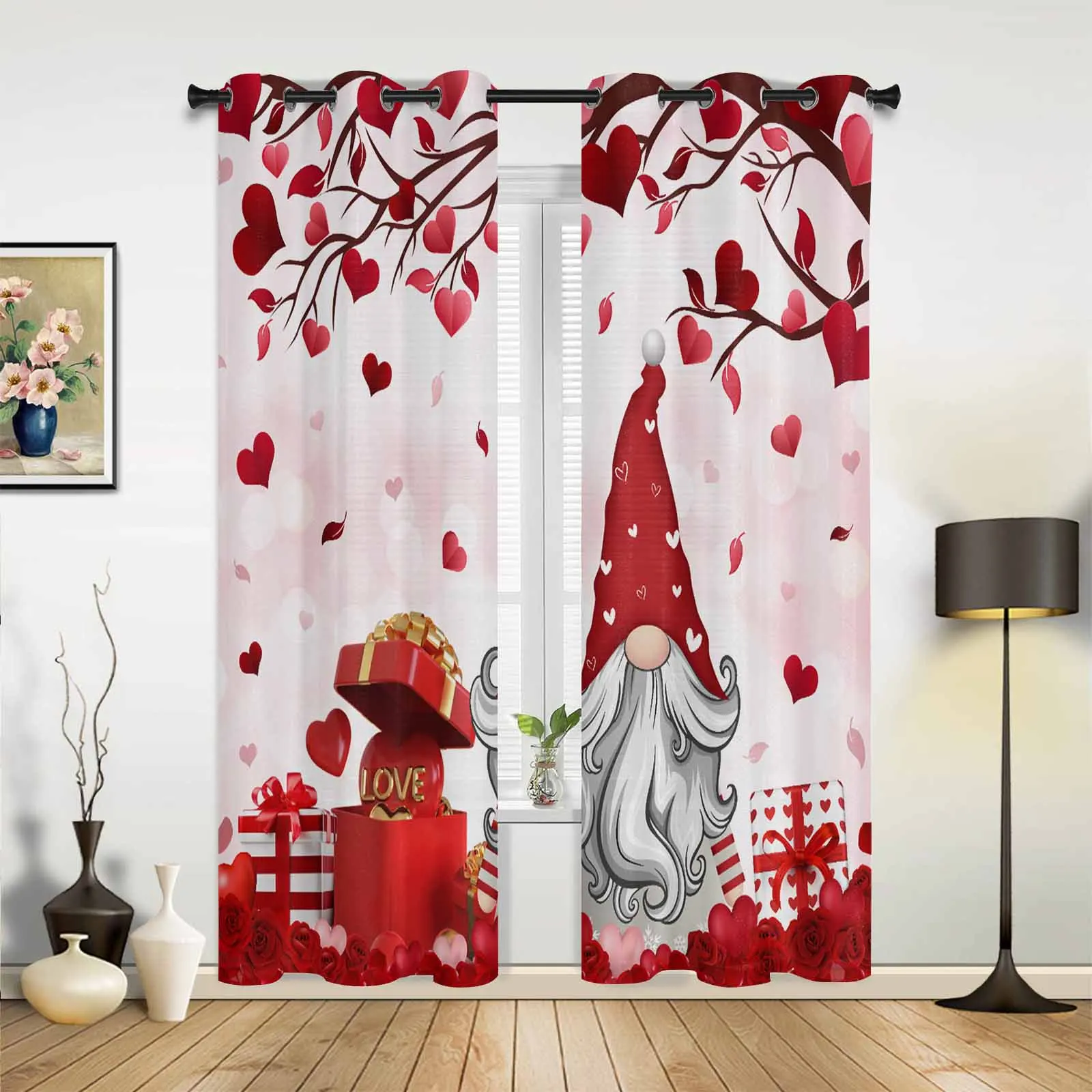 Valentine'S Day Love Romantic Love Dwarf Gift Modern Hall Curtains for Living Room Bedroom Window Curtains Panels Drapes