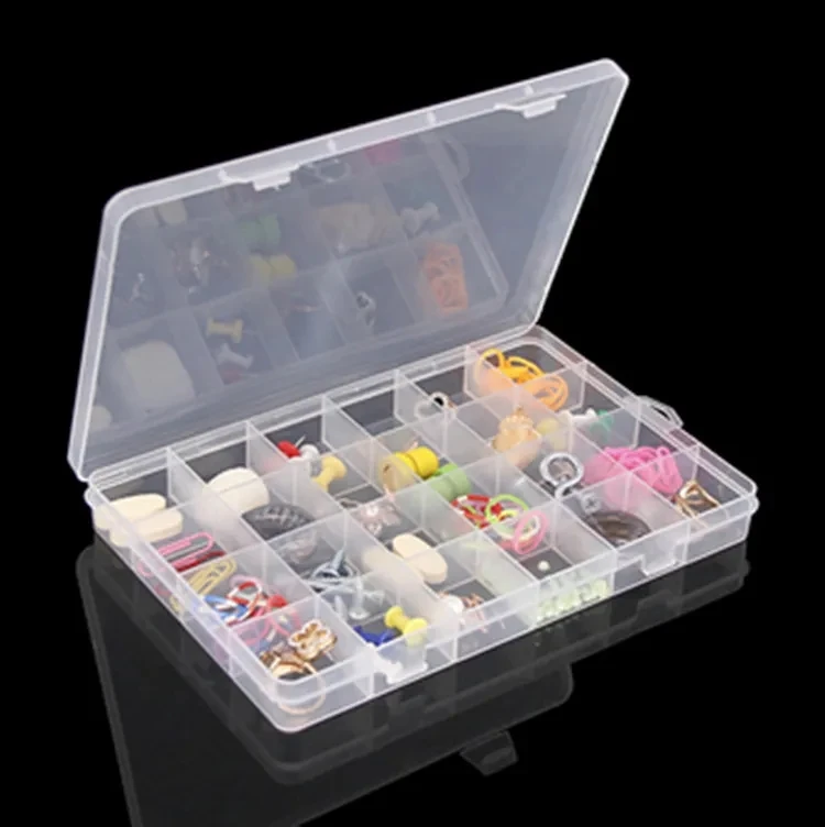 Adjustable 24 Grids Compartment Jewelry Box Transparent Plastic Storage Boxes Container Beads Earring Rectangle Organizer Case