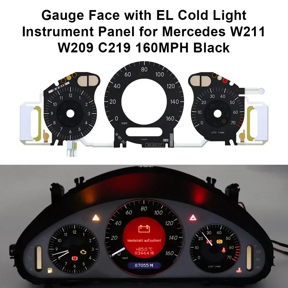 Gauge Face With EL COLD Light Layer for Mercedes W211 W209 C219 Instrument Cluster Counter Dials 160MPH Backlight Repair