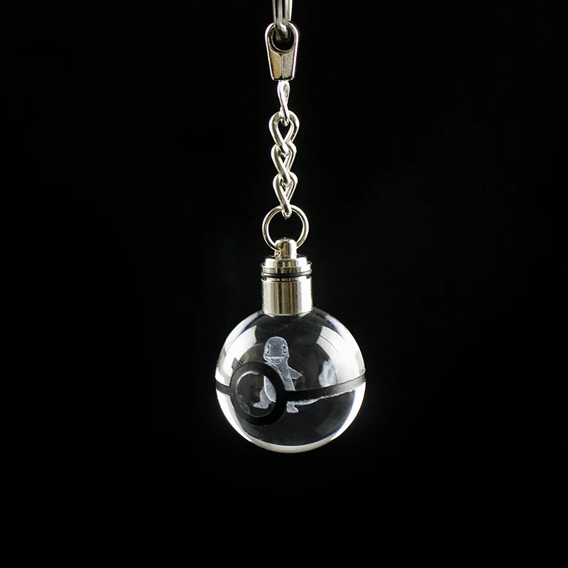 Popular 3D laser Poket Go Character Ball Keychain 30MM Crystal POKE Ball key Ring for Children